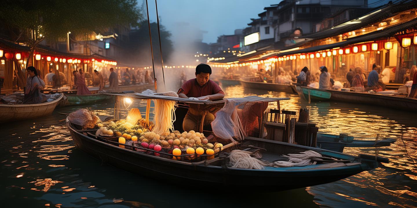 滦河河灯美食夜市重启，百艘小船现煮现卖非遗拨御面，再现古韵风情